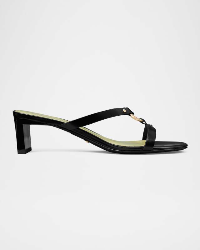 Leather Ring Heeled Slide Sandals